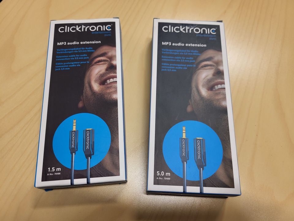 Clicktronic jatkoaudiojohto 3,5mm-liitin, 1,5m/5,0m