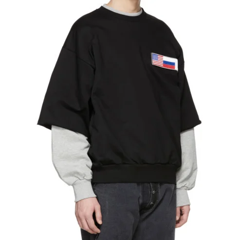 Gosha Rubchinskiy Black and Grey Double Sleeve Flag Sweatshirt koko S