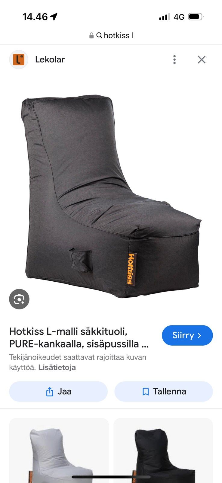 Hotkiss L säkkituoli + rahi