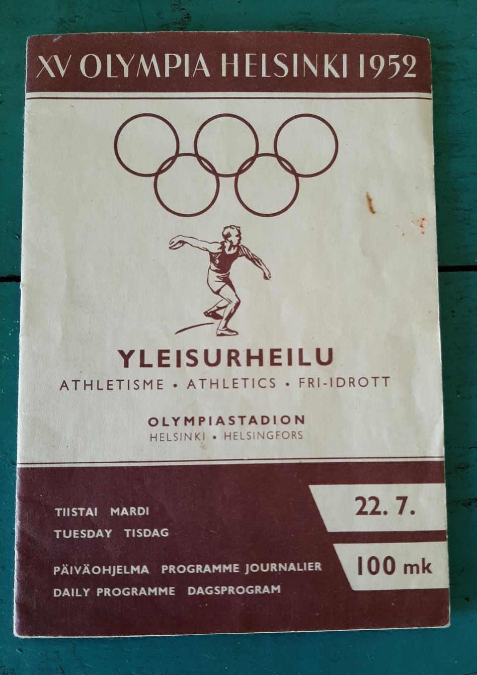 1952 Olympialaiset Helsinki, käsiohjelma tiistai 22.7.1952.