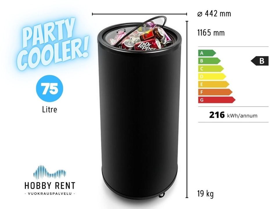 Vuokrataan - Party Cooler Tynnyrijääkaappi 75L
