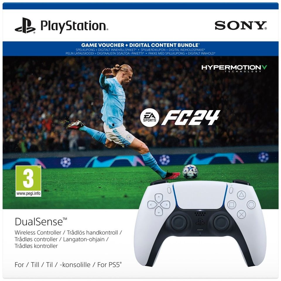 PS5 DualSense langaton ohjain (valkoinen) + EA SPORTS FC 24 pakkaus