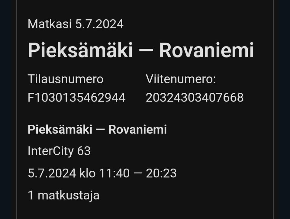 Junaliput Pieksämäki - Rovaniemi