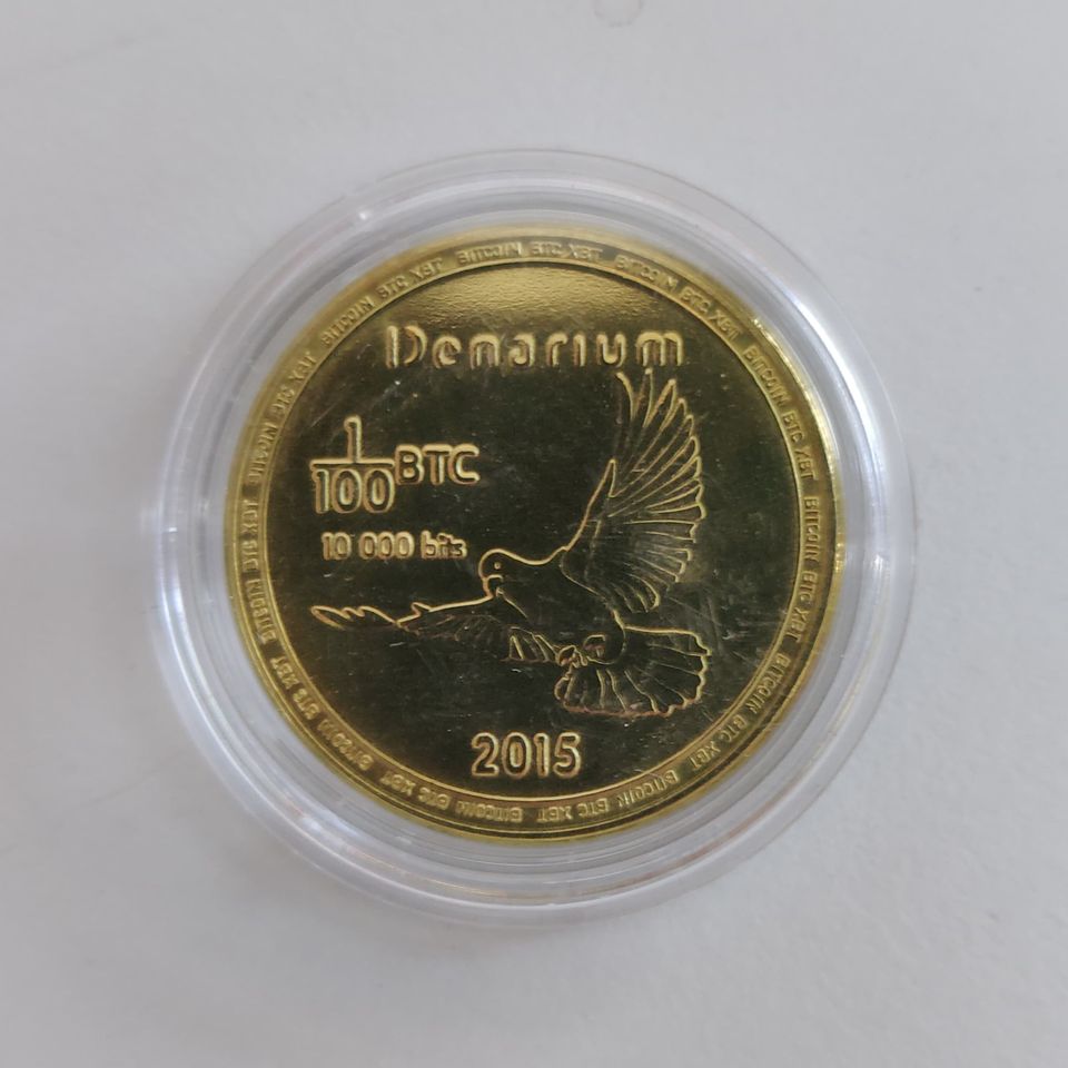Bitcoin Denarium 1/100 BTC kolikko, tyhjä