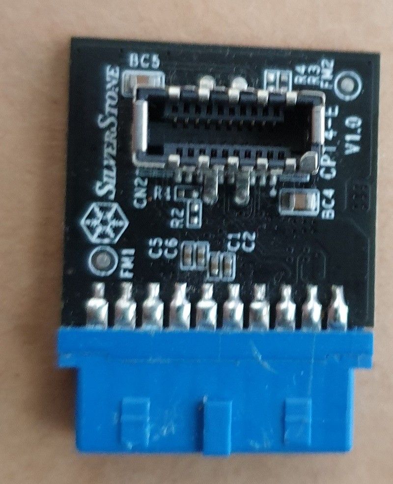 Silverstone USB 3.0 19-pin -> USB 3.1/3.2 Type-C 20-pin (Key A) -adapterikortti