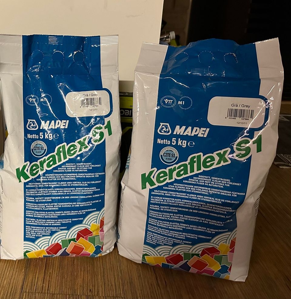 Mapei keraflex S1 kiinnityslaasti 30kg, harmaa, 5+5+20kg.