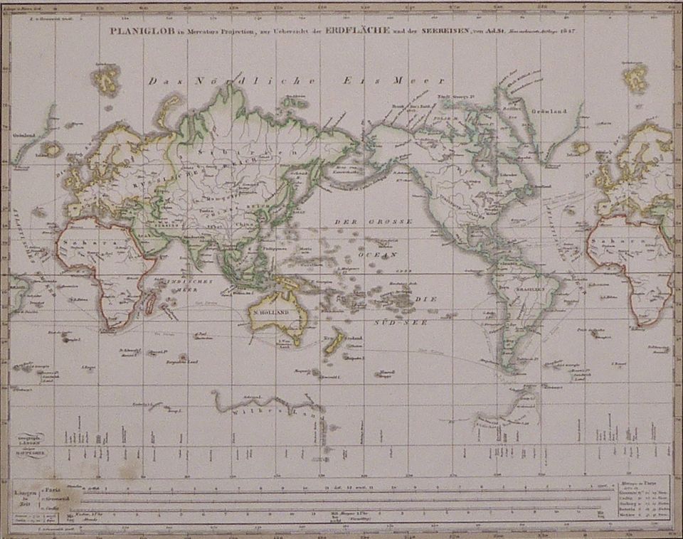 Hieno Maailman kartta vuodelta 1847, aito vanha