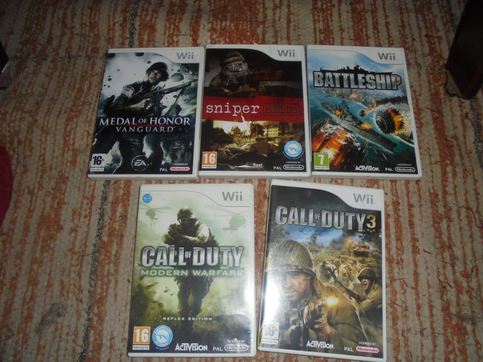 Wii pelit x 5 peliä Call of Duty 3 + Modern Warfare+Battleship ym