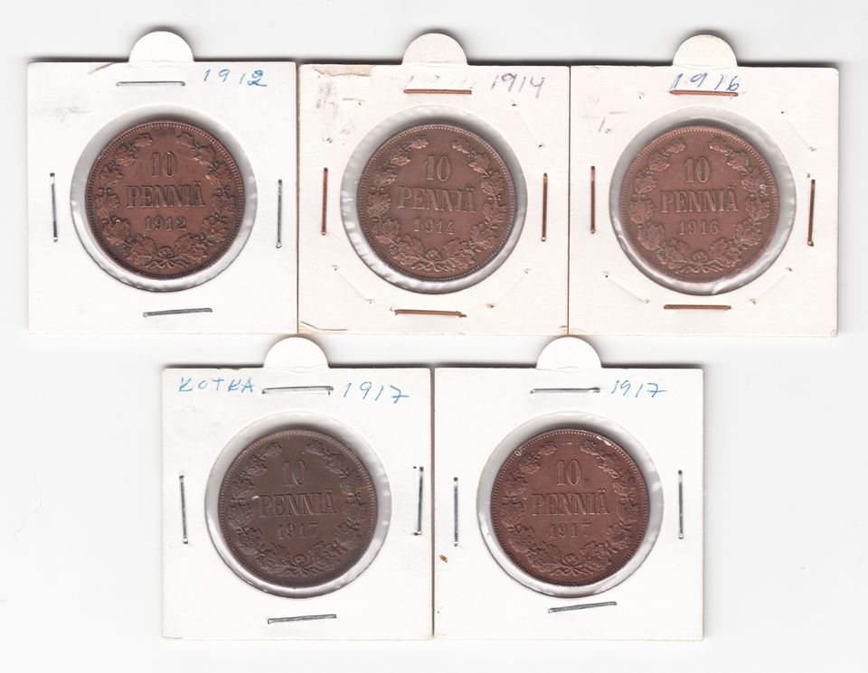 Tsaarinajan 10 penniä 1912-1917, 5 erilaista