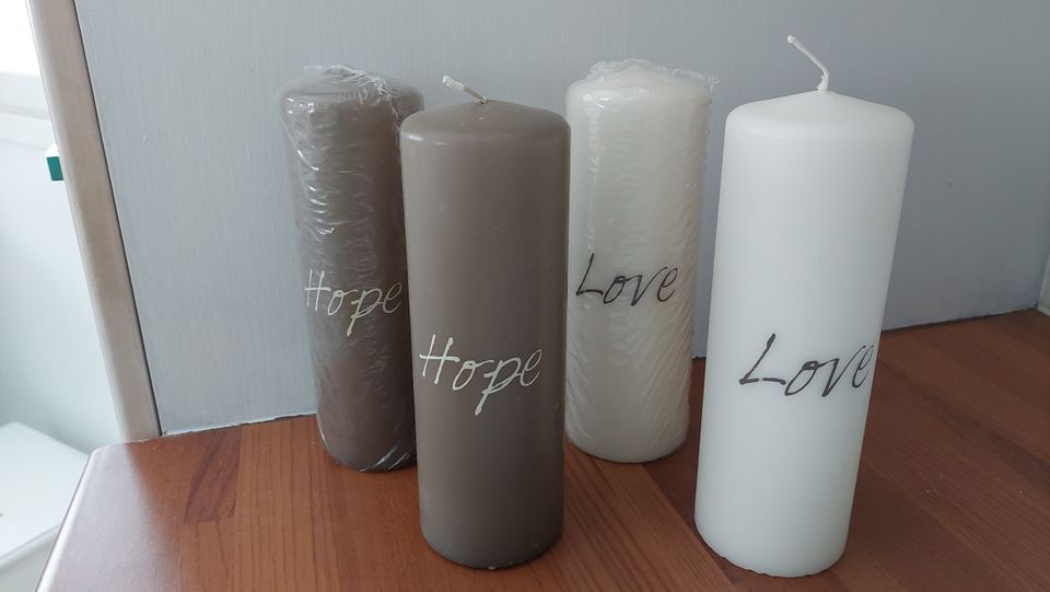 Uudet Hope ja Love kynttilät 4 kpl