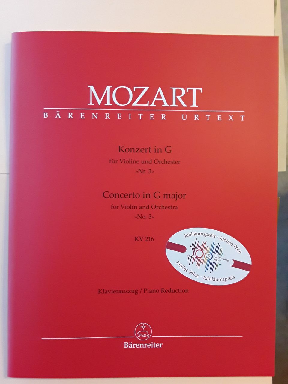 Nuotti: Mozart: Viulukonsertto G, KV 216, viulu, piano