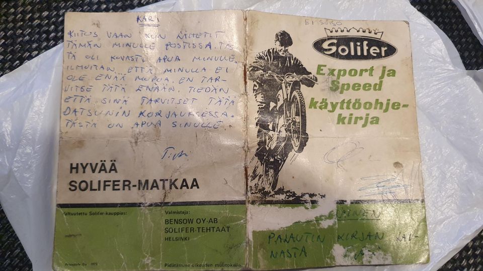 Solifer Export ja Speed käyttöohjekirja 1973