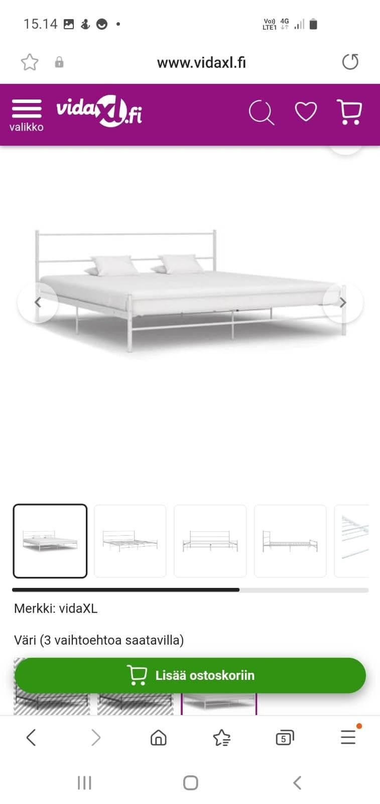 Valkoinen metallinen sängyn runko 160cm