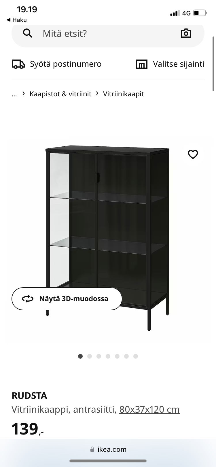 Ikea Rudsta -vitriini
