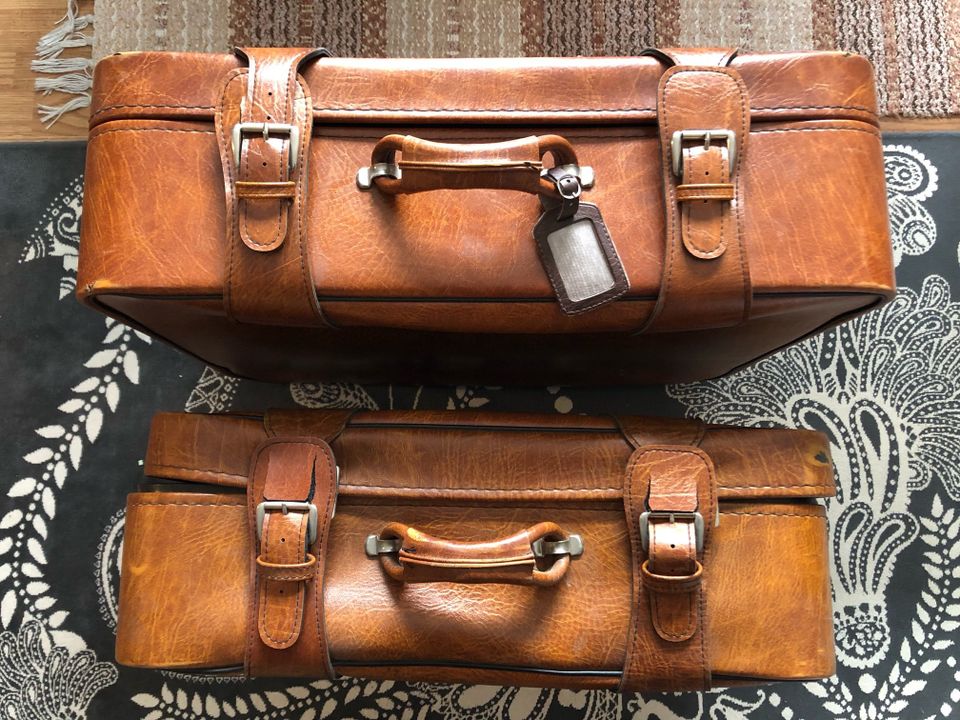 2 vanhaa nahkaista matkalaukkua