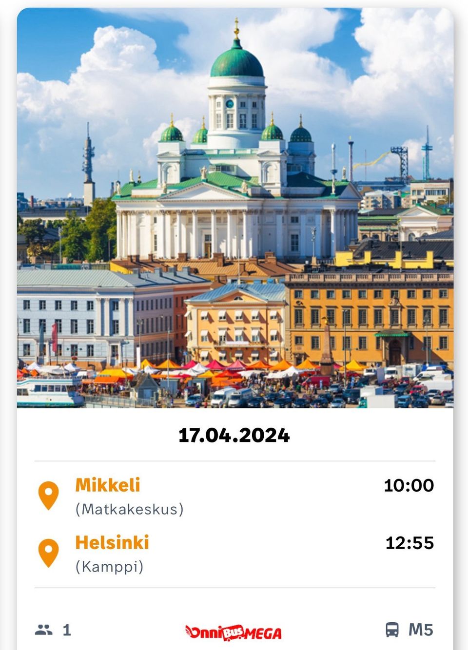 Onnibus matkalippu Mikkeli - Helsinki