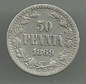 Hopea 50 penniä vuodelta 1869