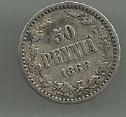 Pienipainoksinen hopea 50 penniä vuodelta 1868