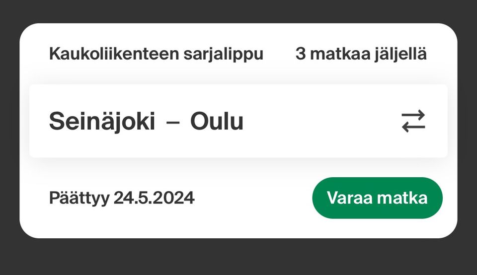 Sarjalipun matkoja Seinäjoki-Oulu