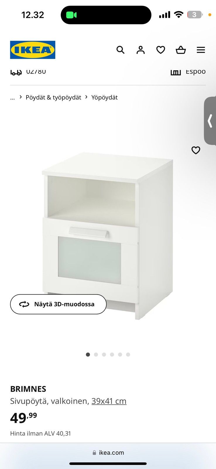 Ikean BRIMNES-yöpöytä
