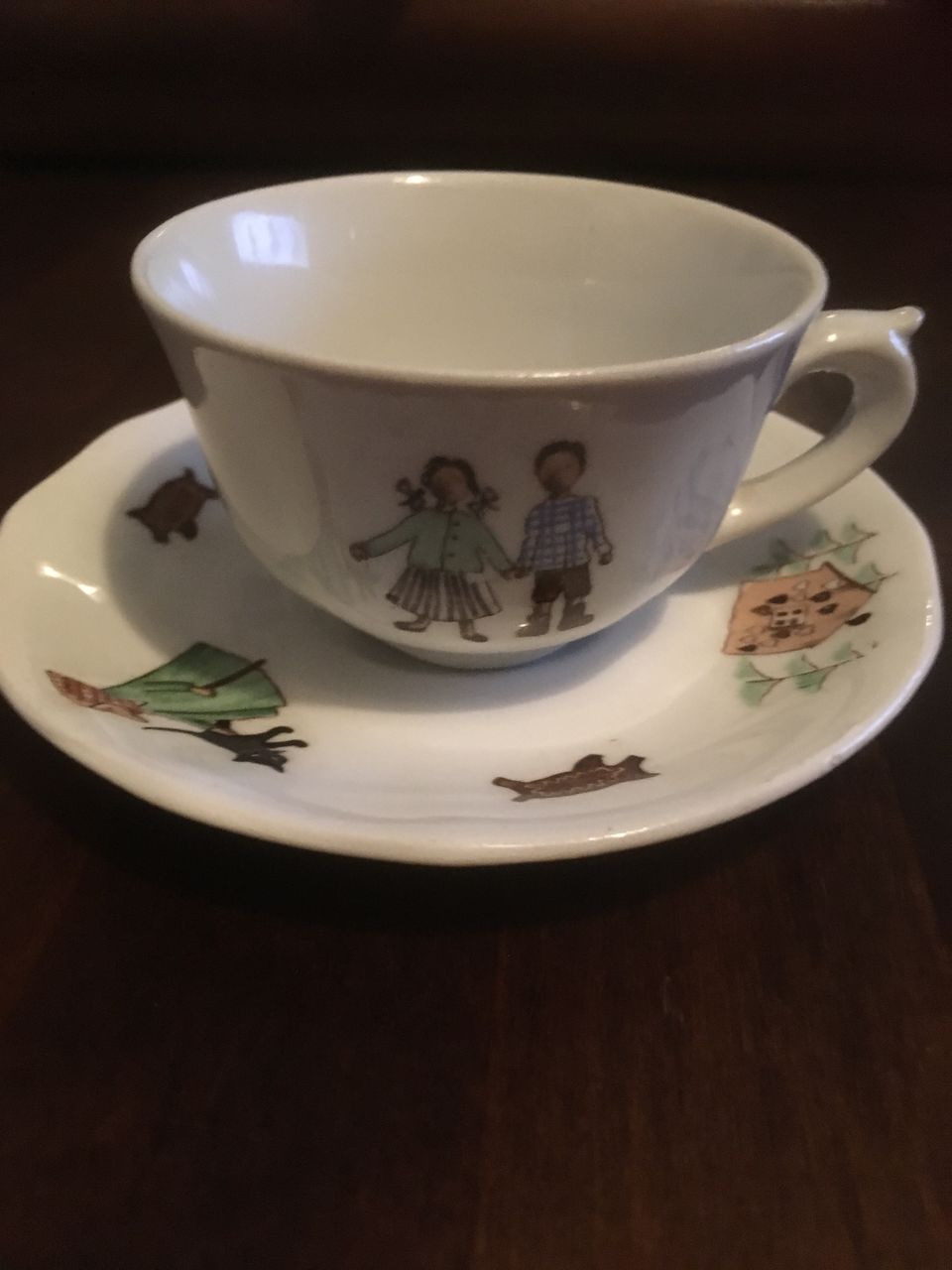 Arabia Hannu ja Kerttu lasten kahvikuppi pari 1950 luvulta