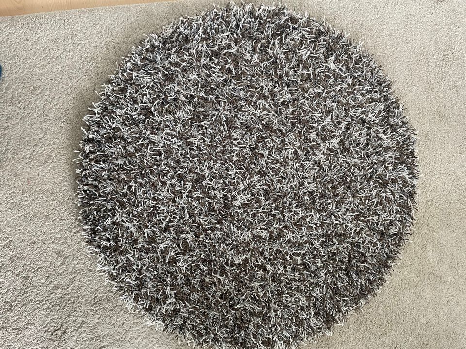 Pyöreä matto, 130 cm harmaa-valkoinen-ruskea