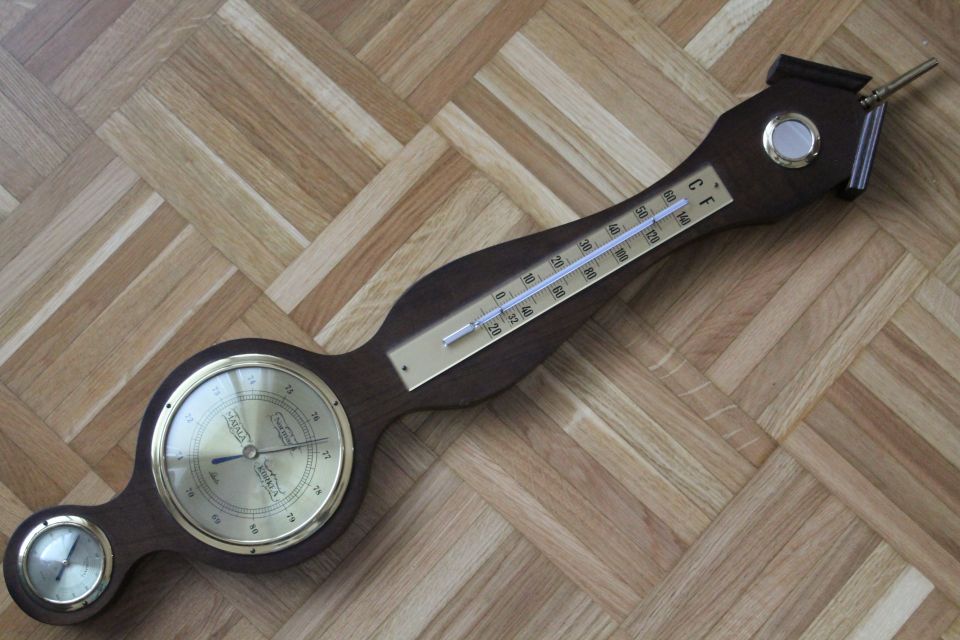 Suuri 70-luku analoginen sääasema ilmapuntari kosteusmittari lämpömittari