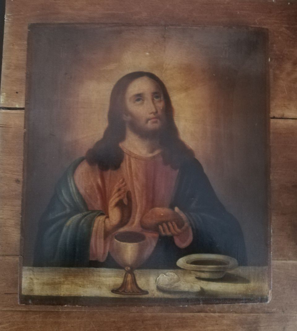 Antiikki-ikoni Jeesus siunaa ehtoollisen