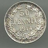 Hopea 50 penniä 1914 "4" kaiverrettu uudelleen