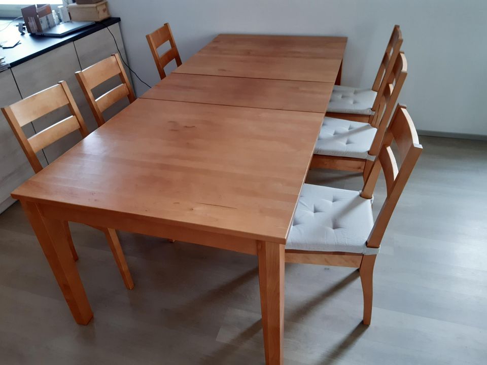 Ruokapöytä - jatkettava malli + 6 tuolia