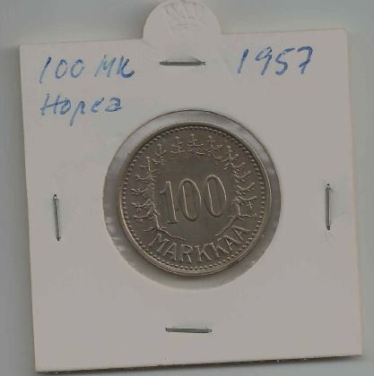 100 markkaa 1957 hopea