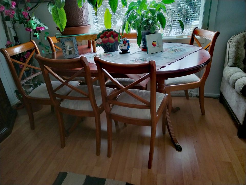 pöytä ja 6 tuolia