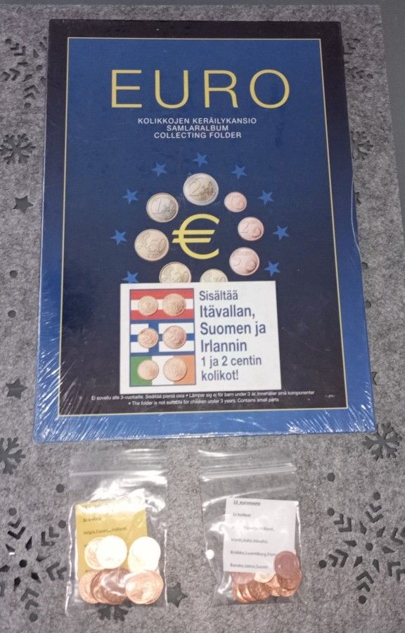 Euro kolikkojen keräilykansio + 1 ja 2 centin kolikoita