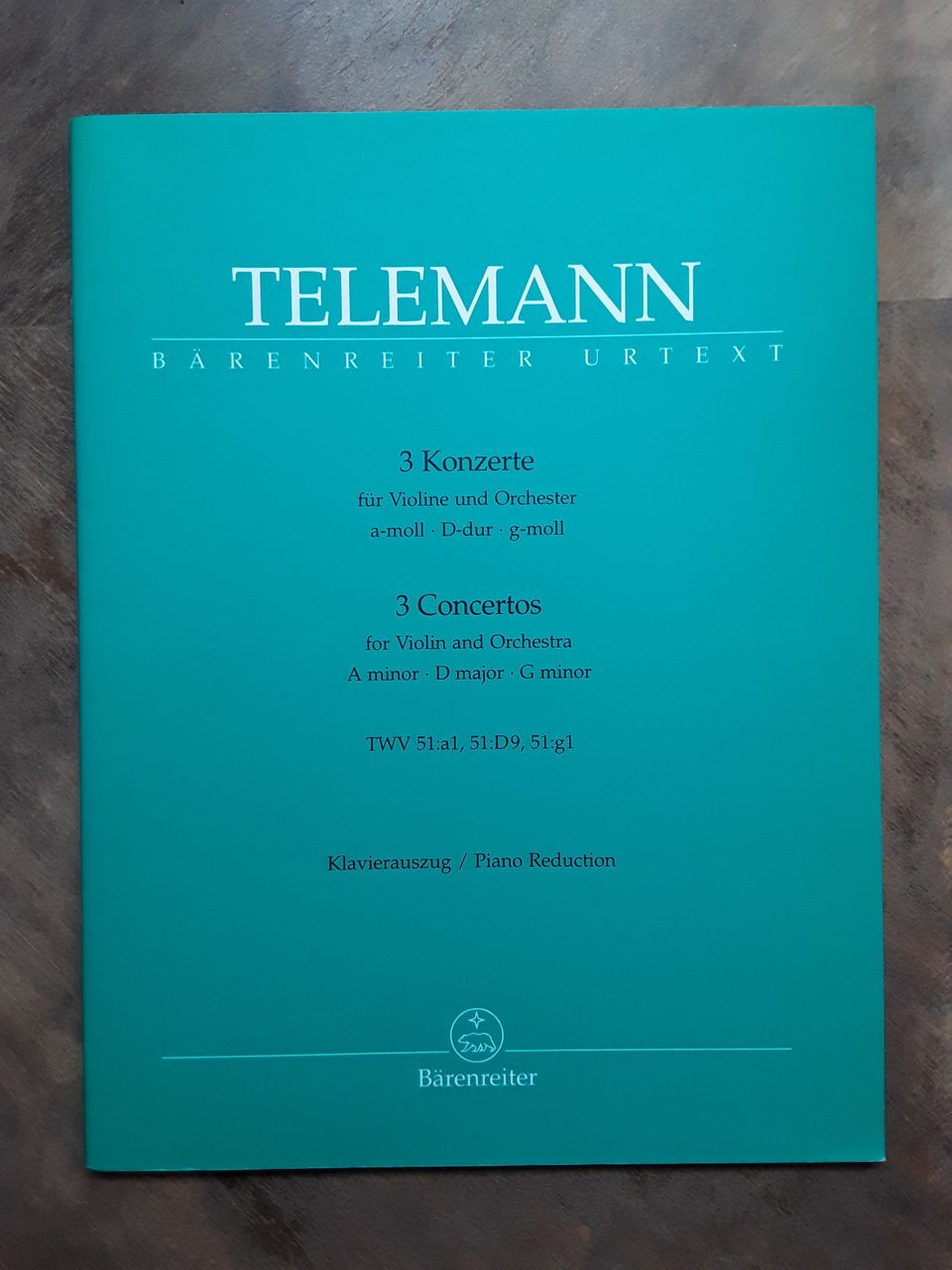 Nuotti: Telemann: 3 Concertos, viulu, piano
