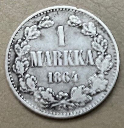 Suomen 1 markka hopearaha 1864