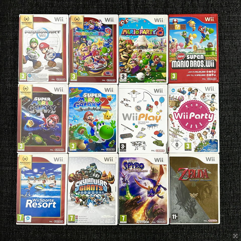 Wii -pelejä (Mariokart, Super Mario, Sports, yms)
