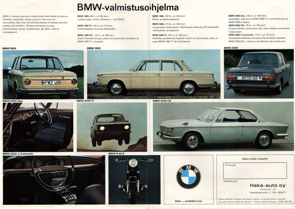 Auto mallit  BMW vuosi 1968 esite