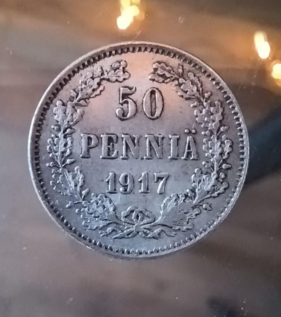 50 penniä 1917 hopeakolikko