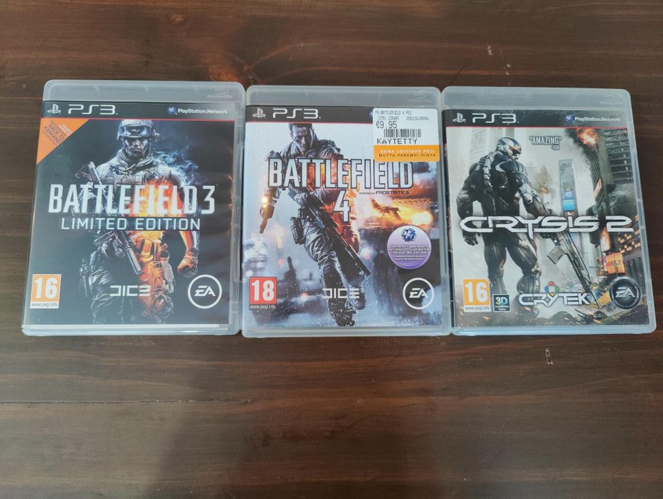 PS3 Räiskintäpelit BF3, BF4 & Crysis2