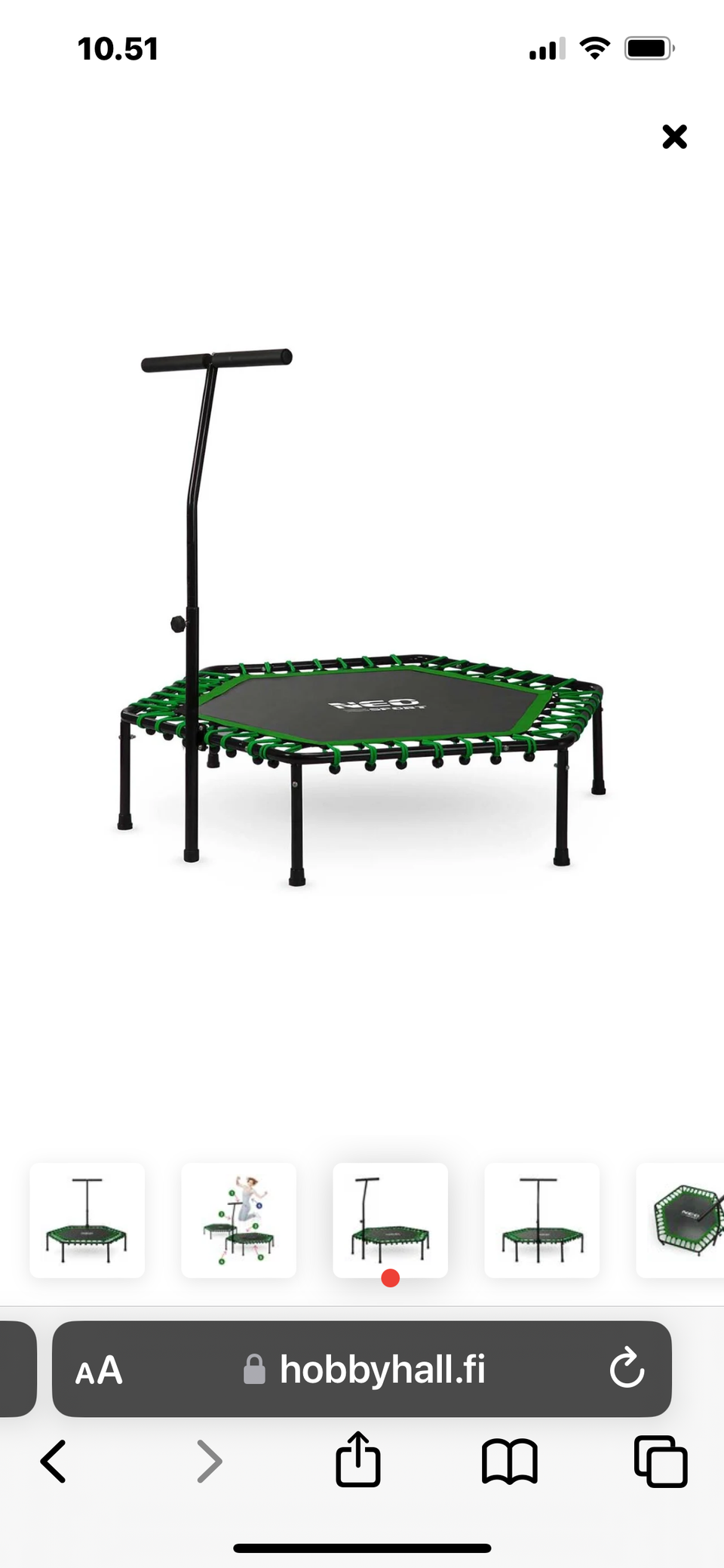 Fitness-trampoliini kahvalla, kuusikulmainen, 127 cm., vihreä