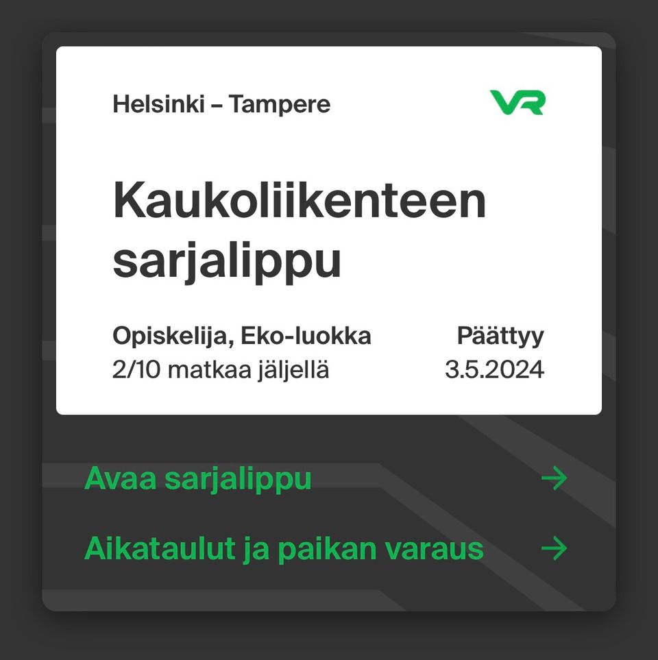 Helsinki-Tampere opiskelijan sarjalippu, 2 matkaa