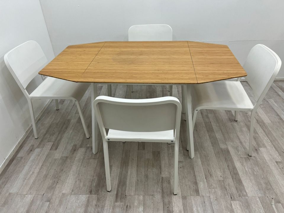 IKEA drop leaf bamboo dining table + 4 chairs, ilmainen toimitus free delivery