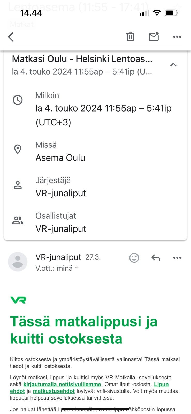 Junalippu 4.5. Oulu - Hel lentoasema -opiskelija