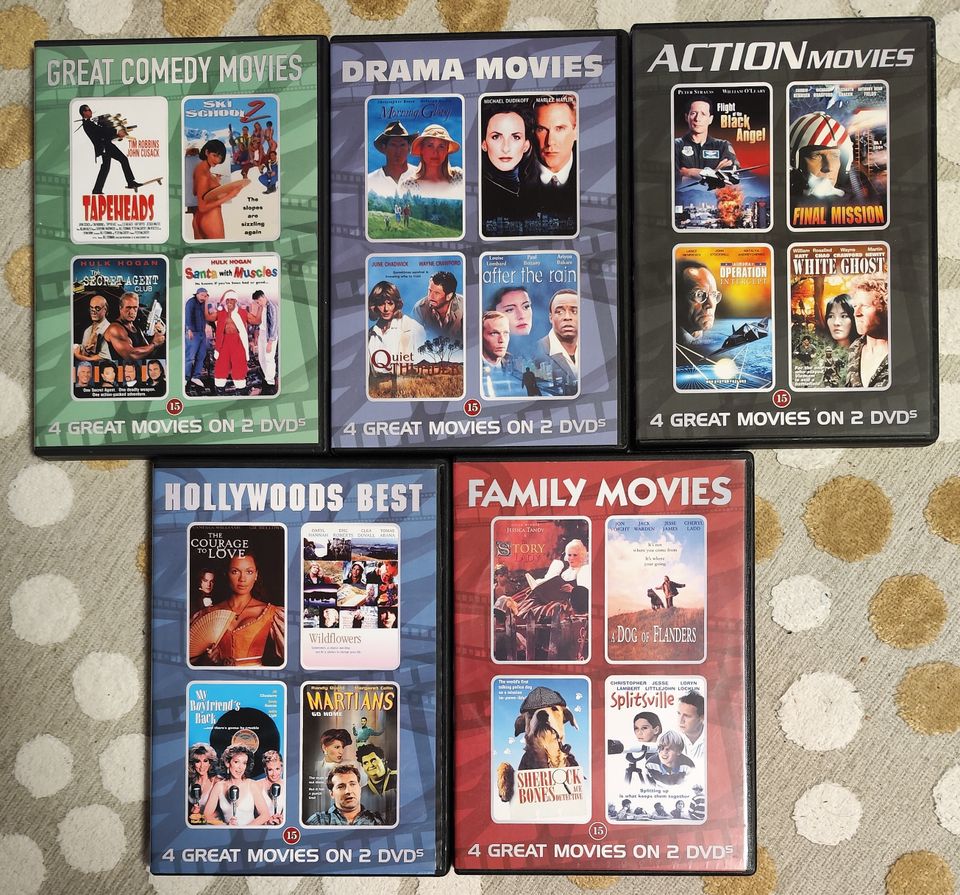 Vanhojen elokuvien DVD kokoelmat (5kpl / 20 elokuvaa) pakettina