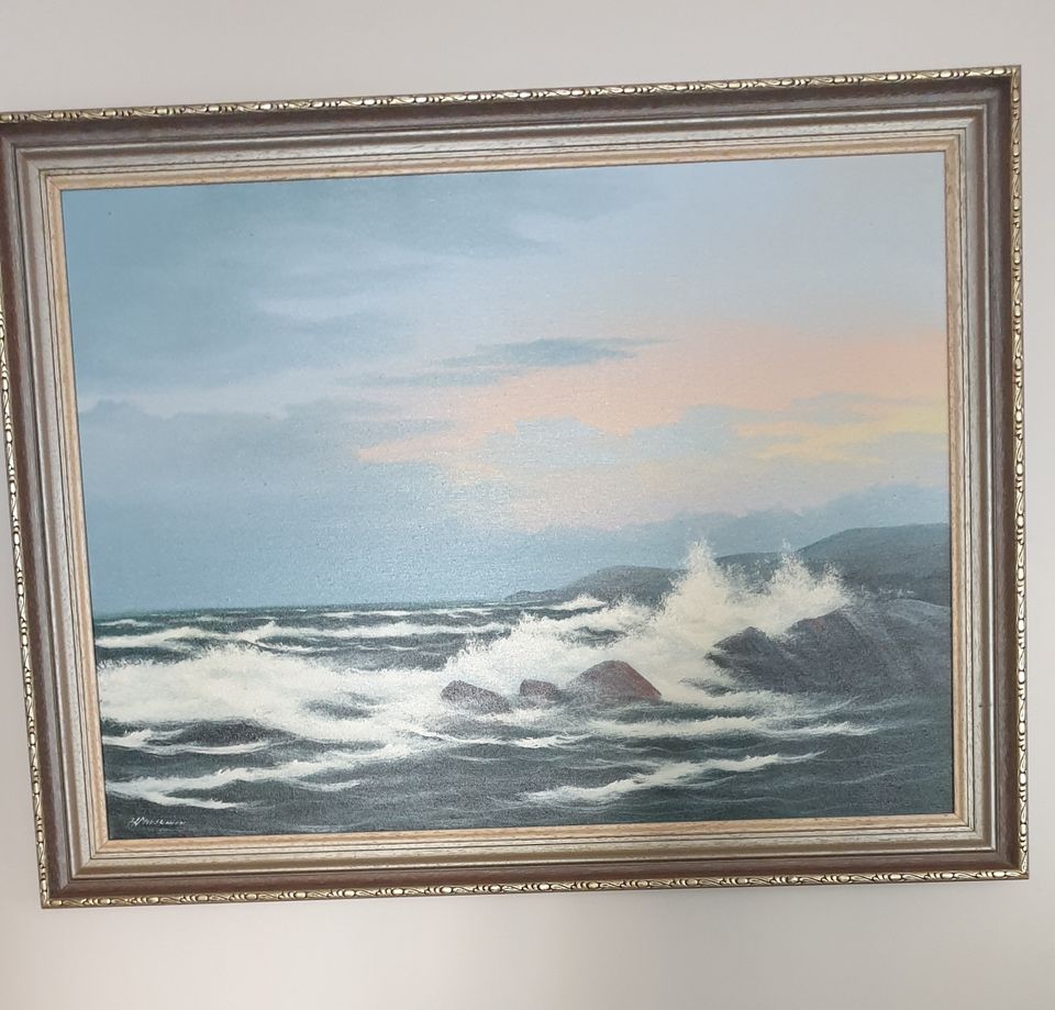 Meri aiheinen taulu. H. Mieskonen maalaus. Mitat 70x 90 cm