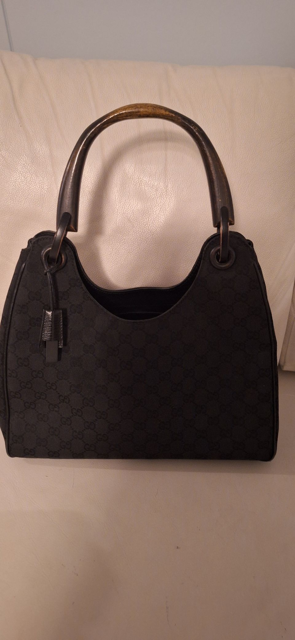 Gucci Monogram GG Canvas Wood Handle Hobo Bag