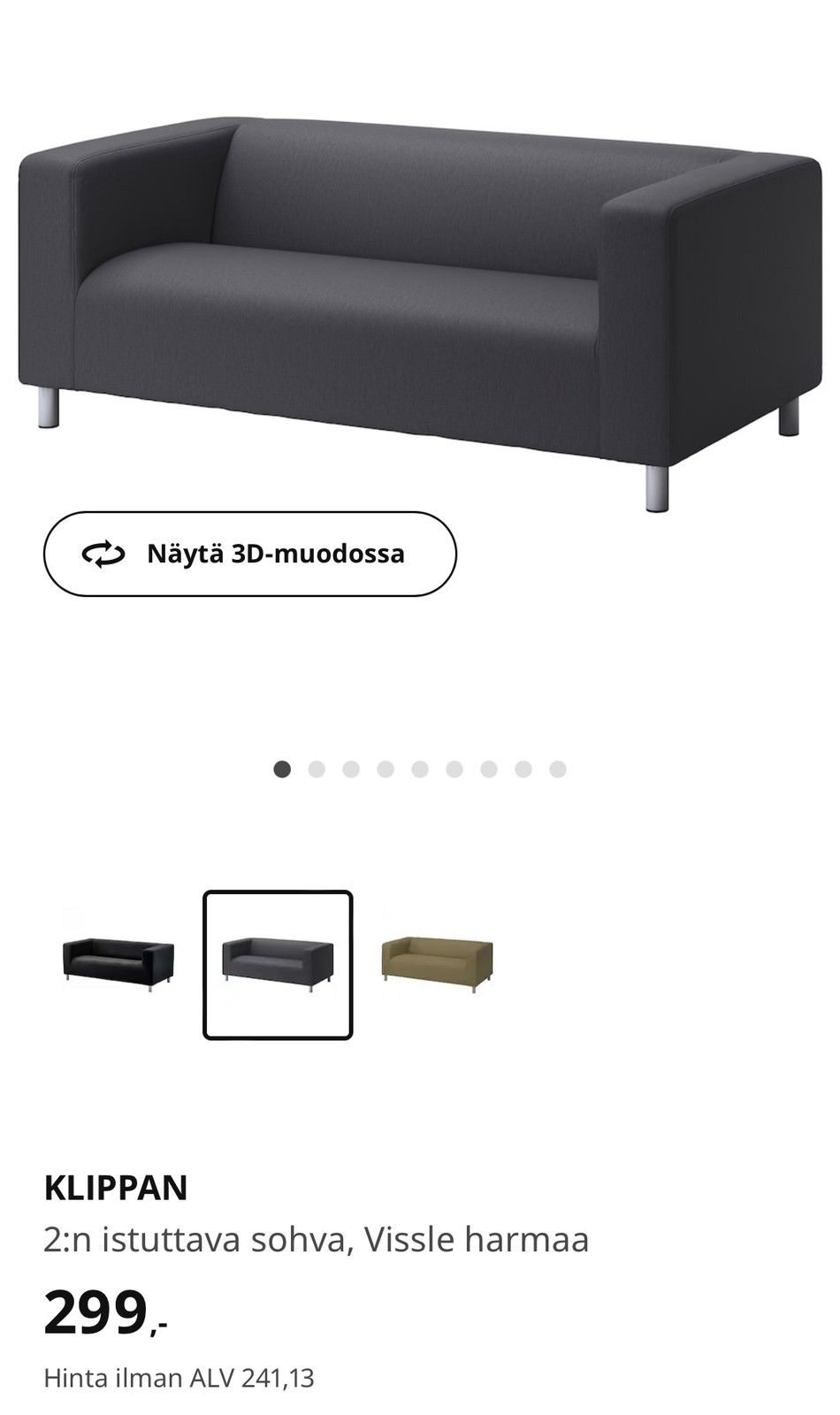 Ikean Klippan sohva tummansinisellä irtopäälisellä