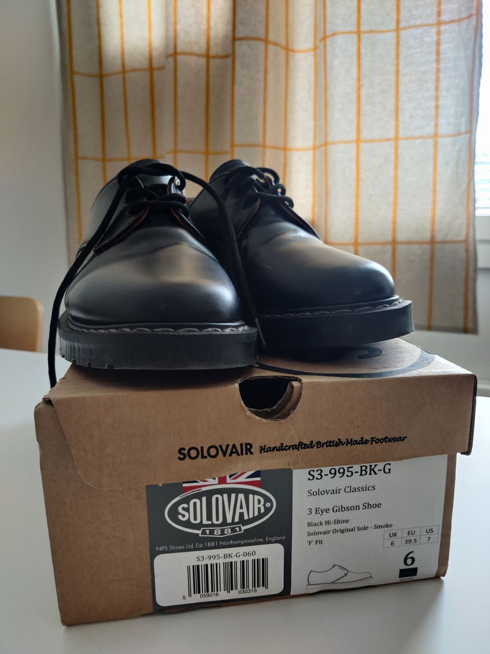 Solovair Black Hi-Shine Gibson shoe