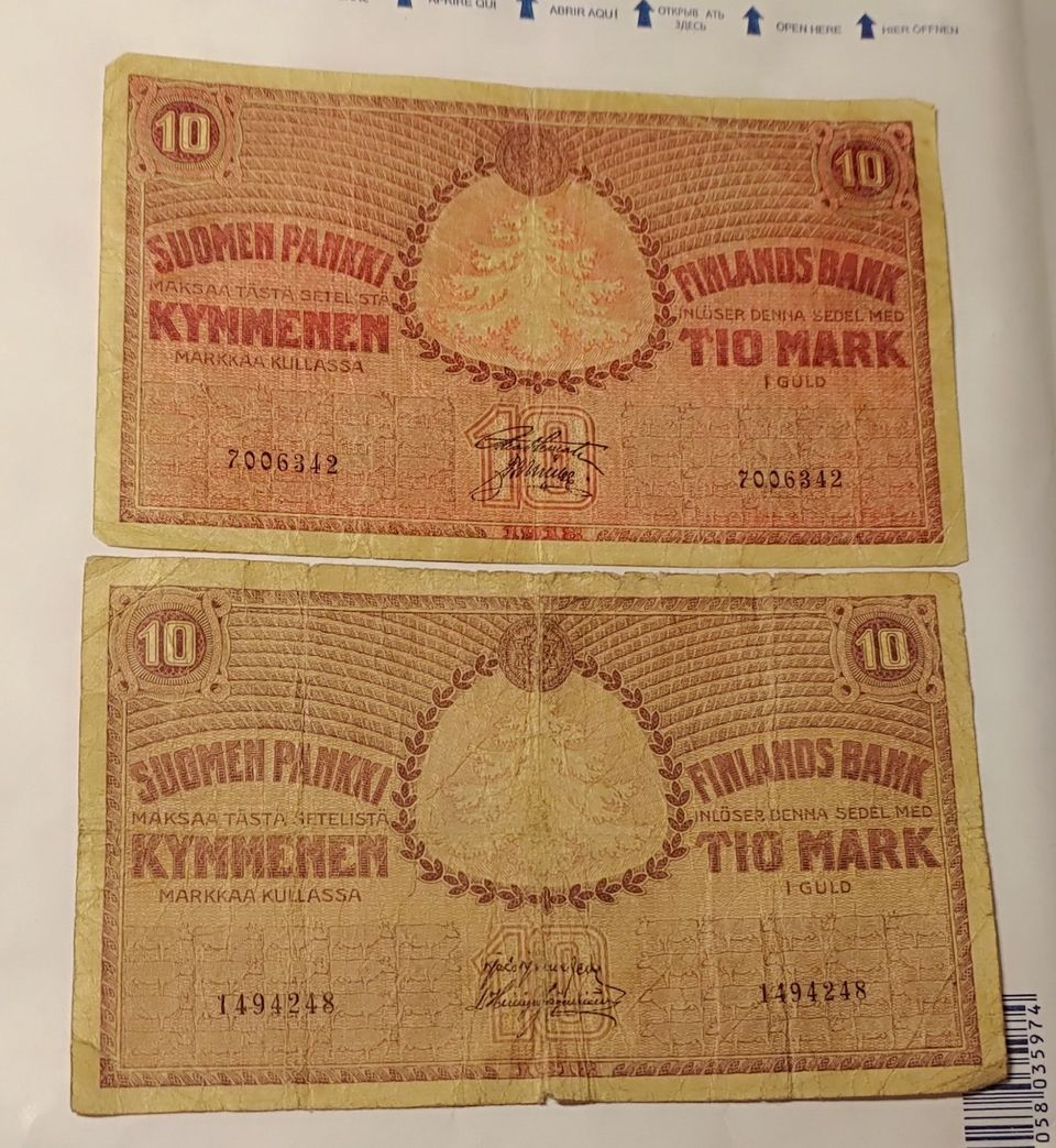 10 markkaa v.1918, punertava