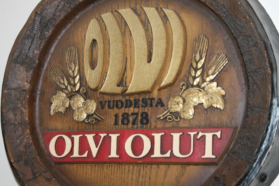 80-luku OLVI mainos esine 41cm Suomi tynnyri olut vanha tynnyrinpääty taulu
